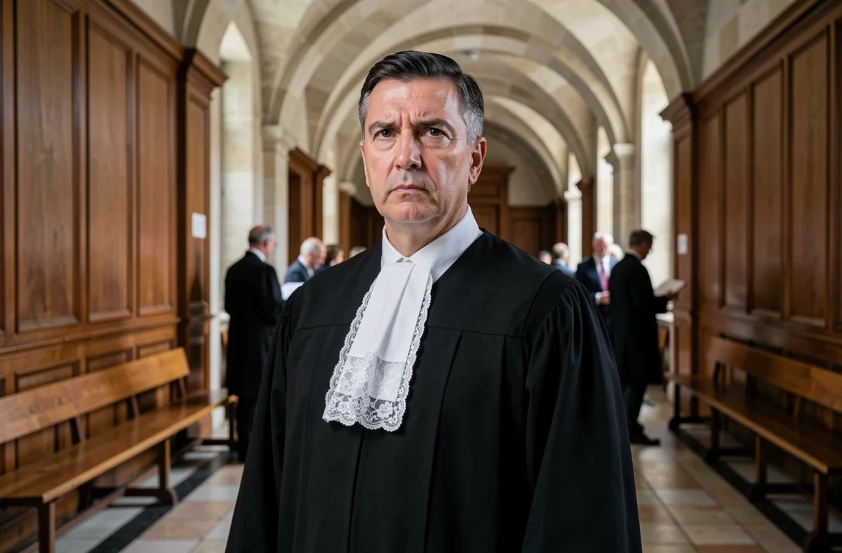Avocat en robe noire au palais de justice de Marseille représentant le Cabinet Treves