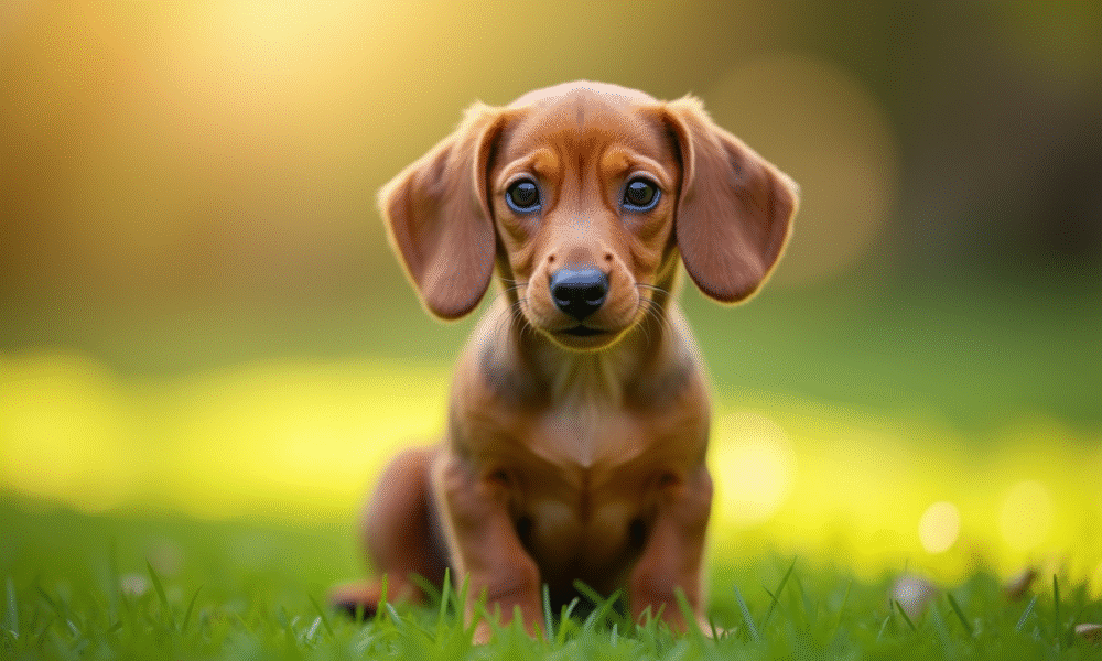 Chiot dachshund assis au matin ensoleille