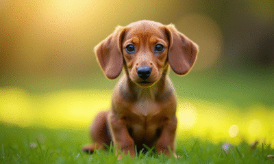 Chiot dachshund assis au matin ensoleille