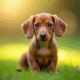 Chiot dachshund assis au matin ensoleille