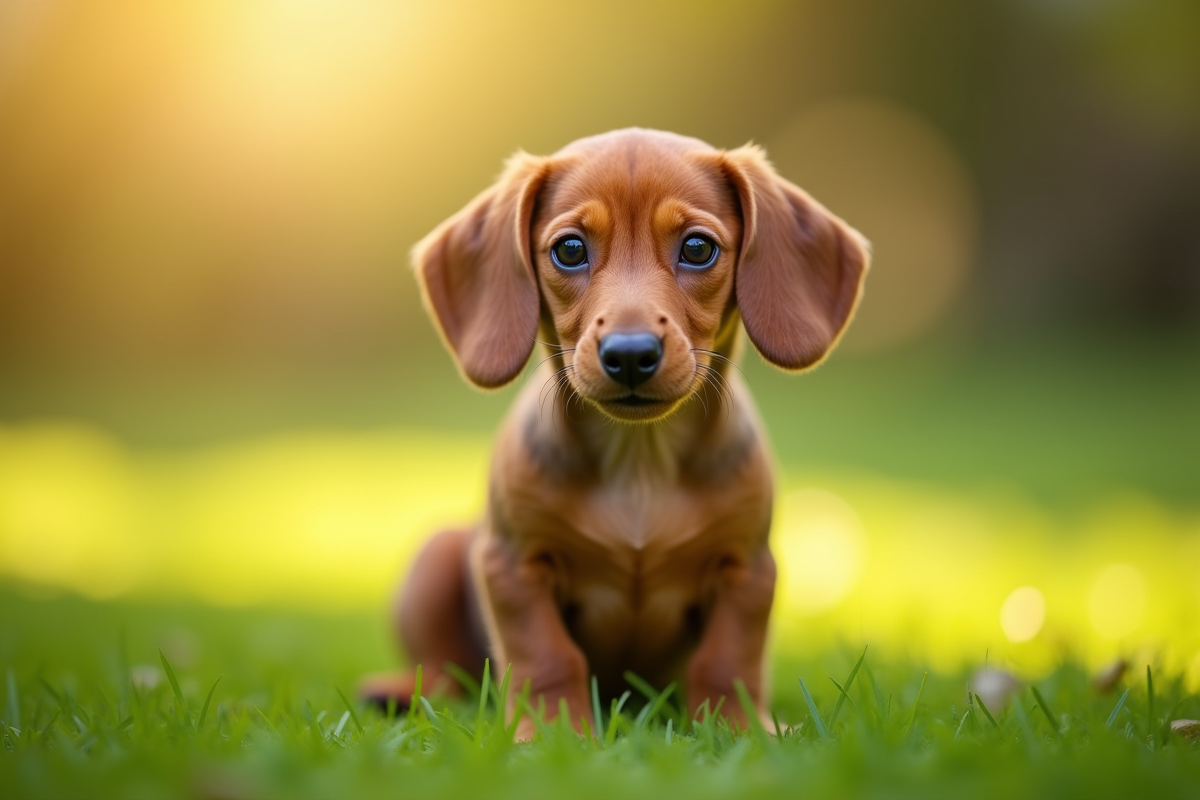 Chiot dachshund assis au matin ensoleille