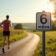 Coureur sur chemin ensoleille avec panneau 6 miles
