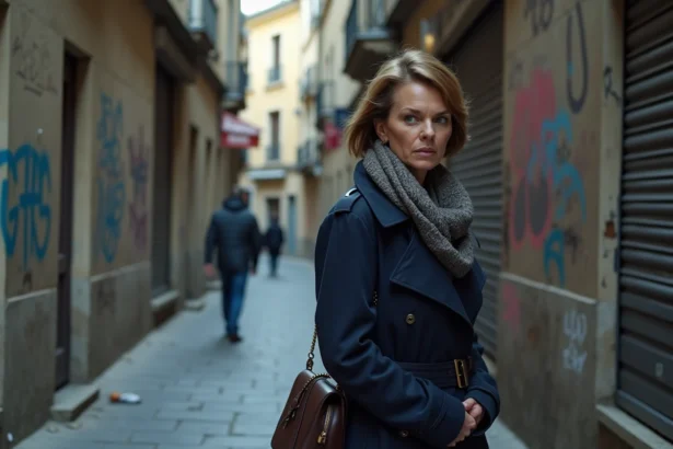 Femme en trench sur une rue parisienne abandonnée