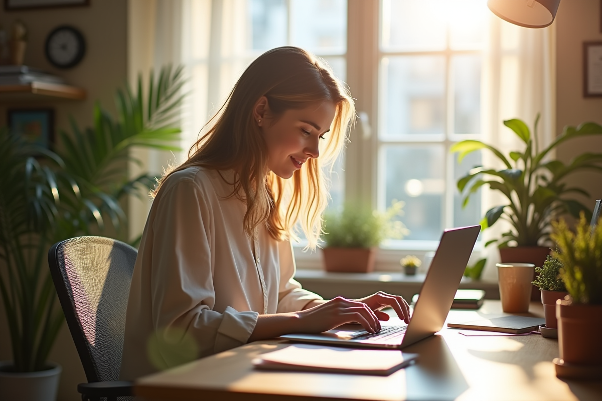 Jeune freelance travaillant à domicile sur un ordinateur