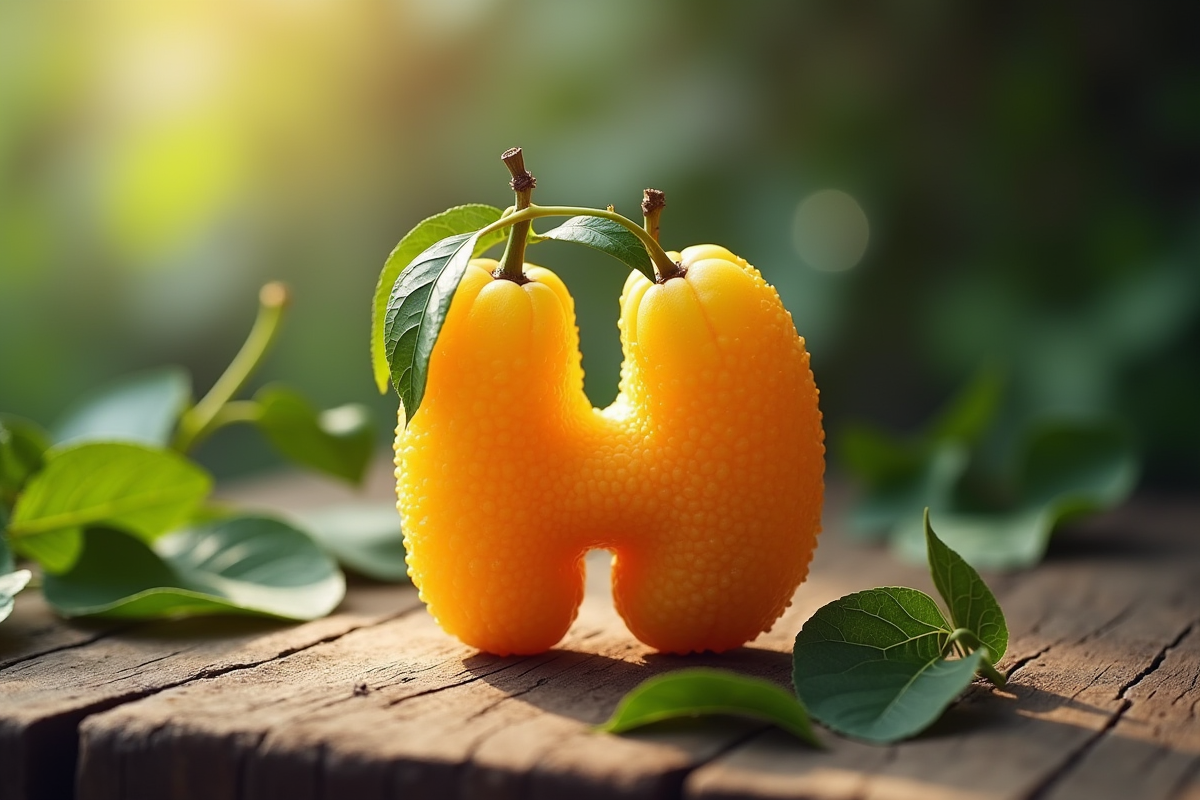 Fruit en forme de H sur table en bois rustique