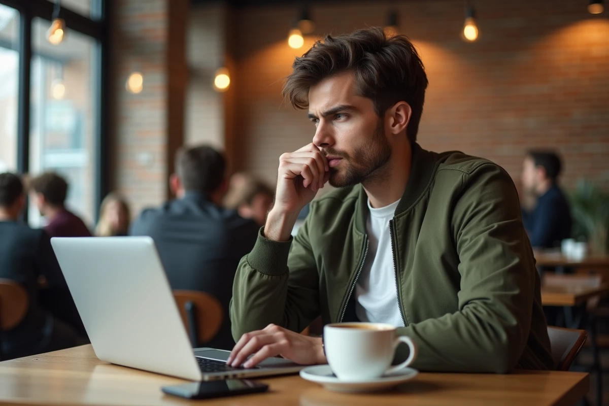 GMK analysant les statistiques de sa chaîne YouTube dans un café urbain, projection et défis 2026