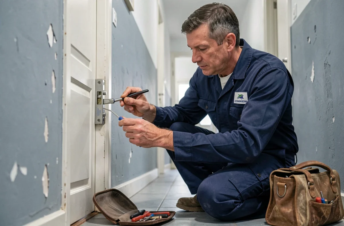 Serrurier Gourdain Irénée Clément effectuant un dépannage sur une porte d'appartement à Amiens