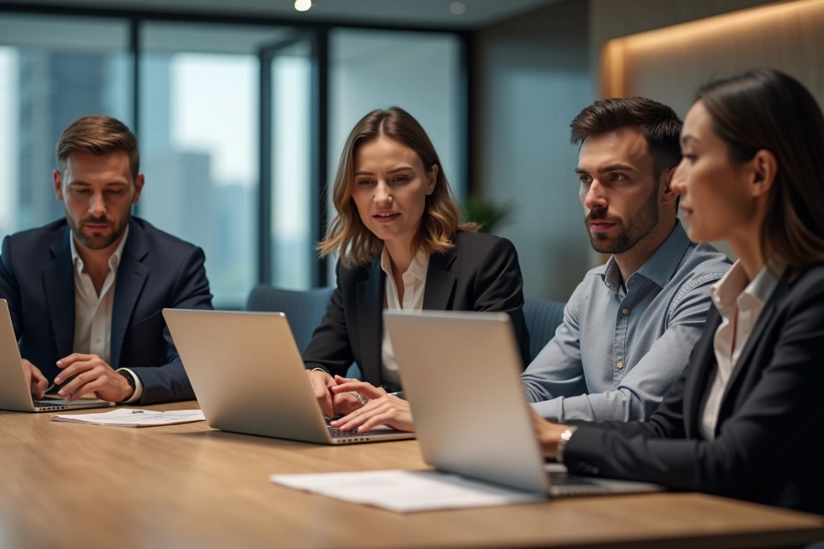 Groupe de professionnels en réunion dans un bureau moderne