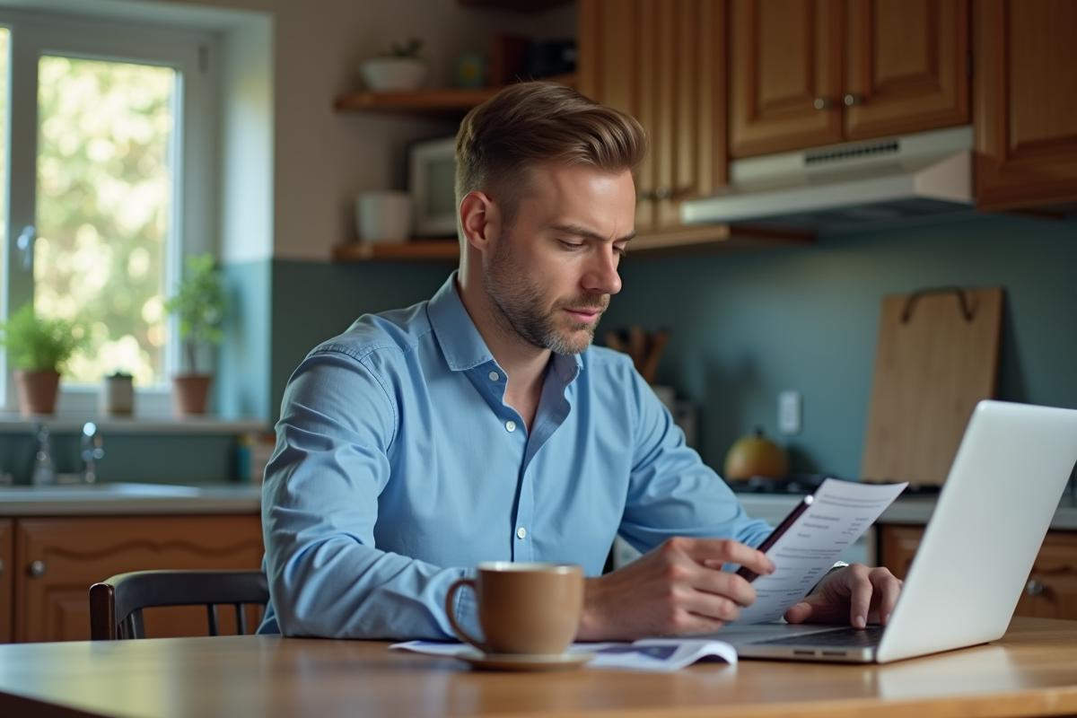Homme au travail à la maison sur son ordinateur
