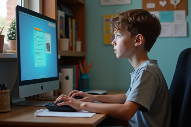 Adolescent concentré sur un test de vitesse de clics sur son ordinateur