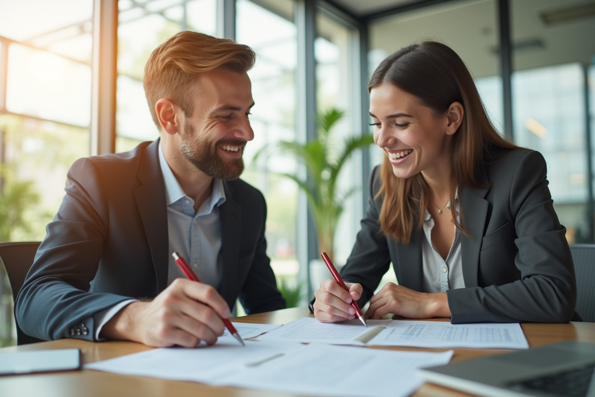 Jeune stagiaire et mentor discutant dans un bureau lumineux