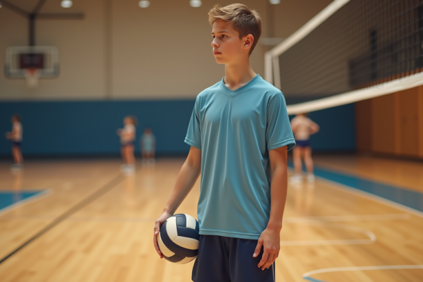 Jeune joueur de volleyball en intérieur regardant vers l'avant