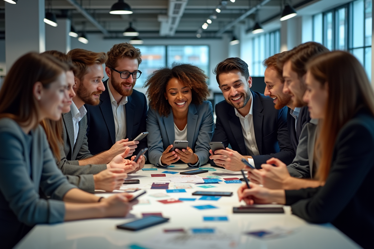 Jeunes professionnels discutant autour d