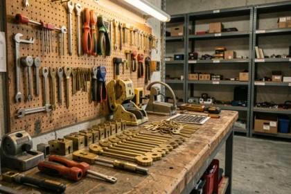 Atelier de serrurerie professionnel dans la Somme avec outils et mécanismes de serrures exposés