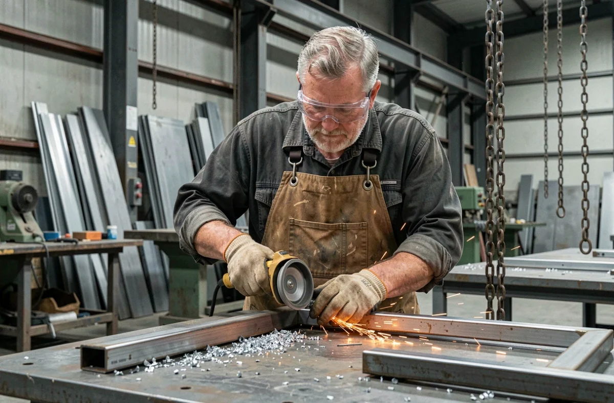 Artisan de La Métallerie Picarde J. Lemonnier travaillant sur une pièce métallique en atelier