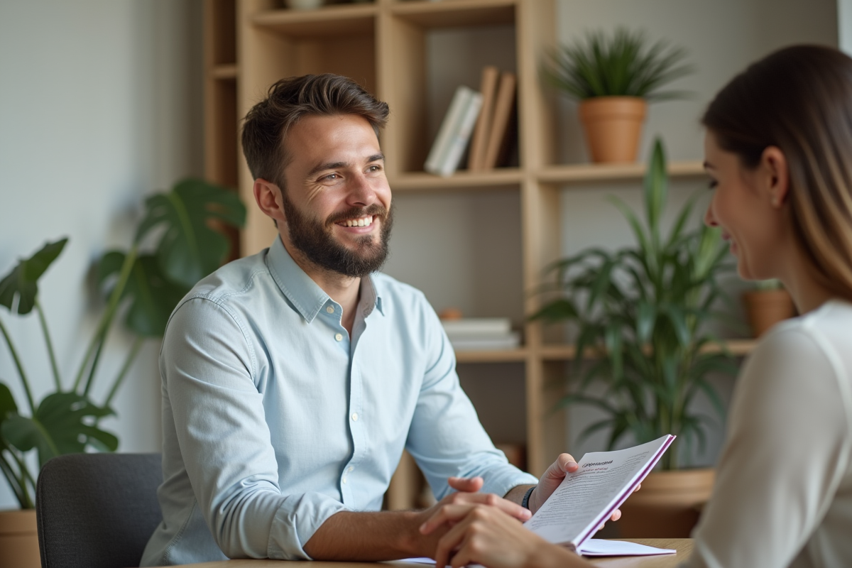Jeune naturopathe parle avec un client dans un bureau moderne