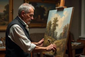 Peintre masculin au studio du 19e siècle en pleine création