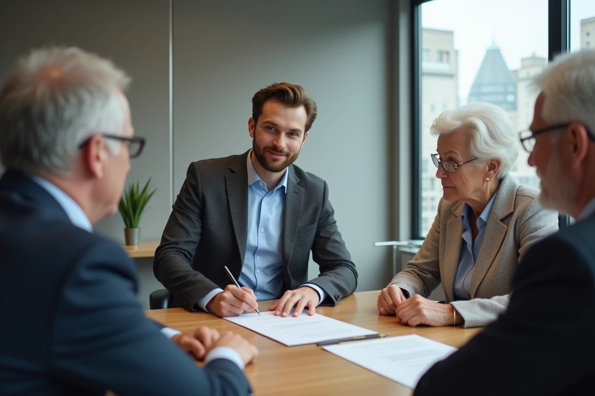 Jeune homme signant un contrat dans un bureau moderne
