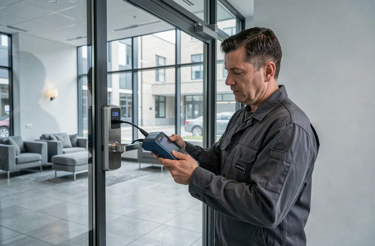Expert de Tecmir réalisant un diagnostic électronique sur une serrure connectée à Amiens